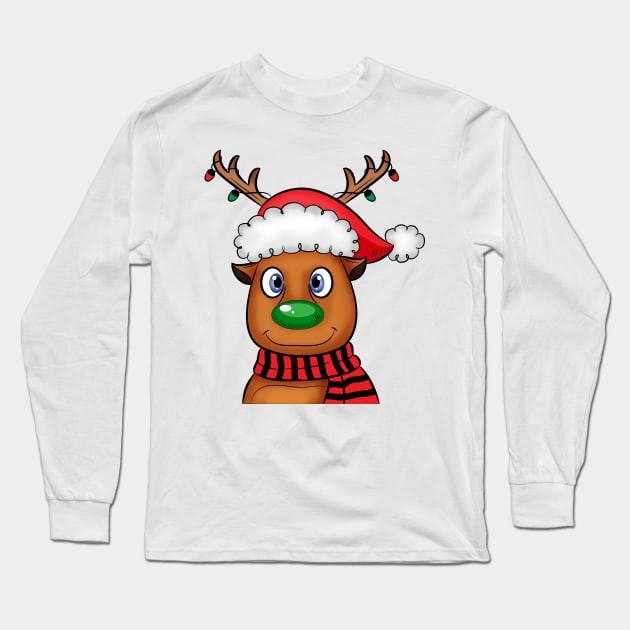 Cute Cartoon Reindeer Christmas light Long Sleeve T-Shirt by lunamoonart